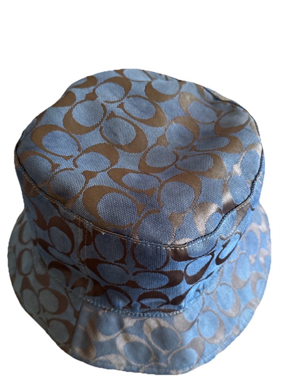 Coach Signature Jacquard Bucket Hat in a blue and brown monogram print
